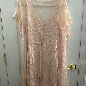 Blush pink A-line lace overlay mini dress